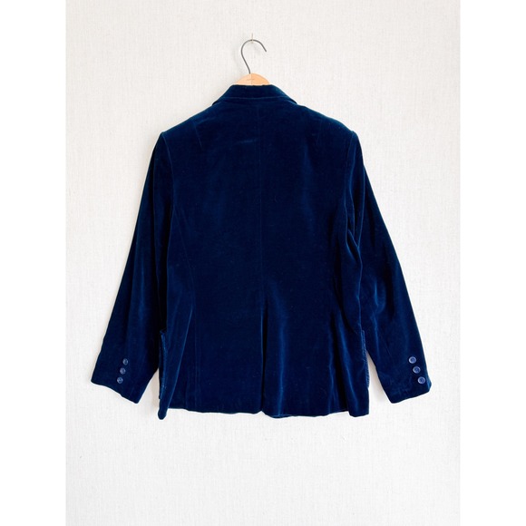 Personal Vintage Navy Blue Velvet Blazer Jacket Womens Two Button Professional - Picture 4 of 5